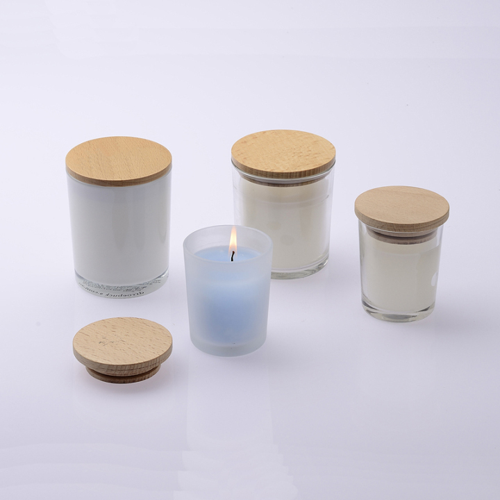 Hot Sale 200ml 300ml Matte Frosted Glass Candle Jar With Wooden
