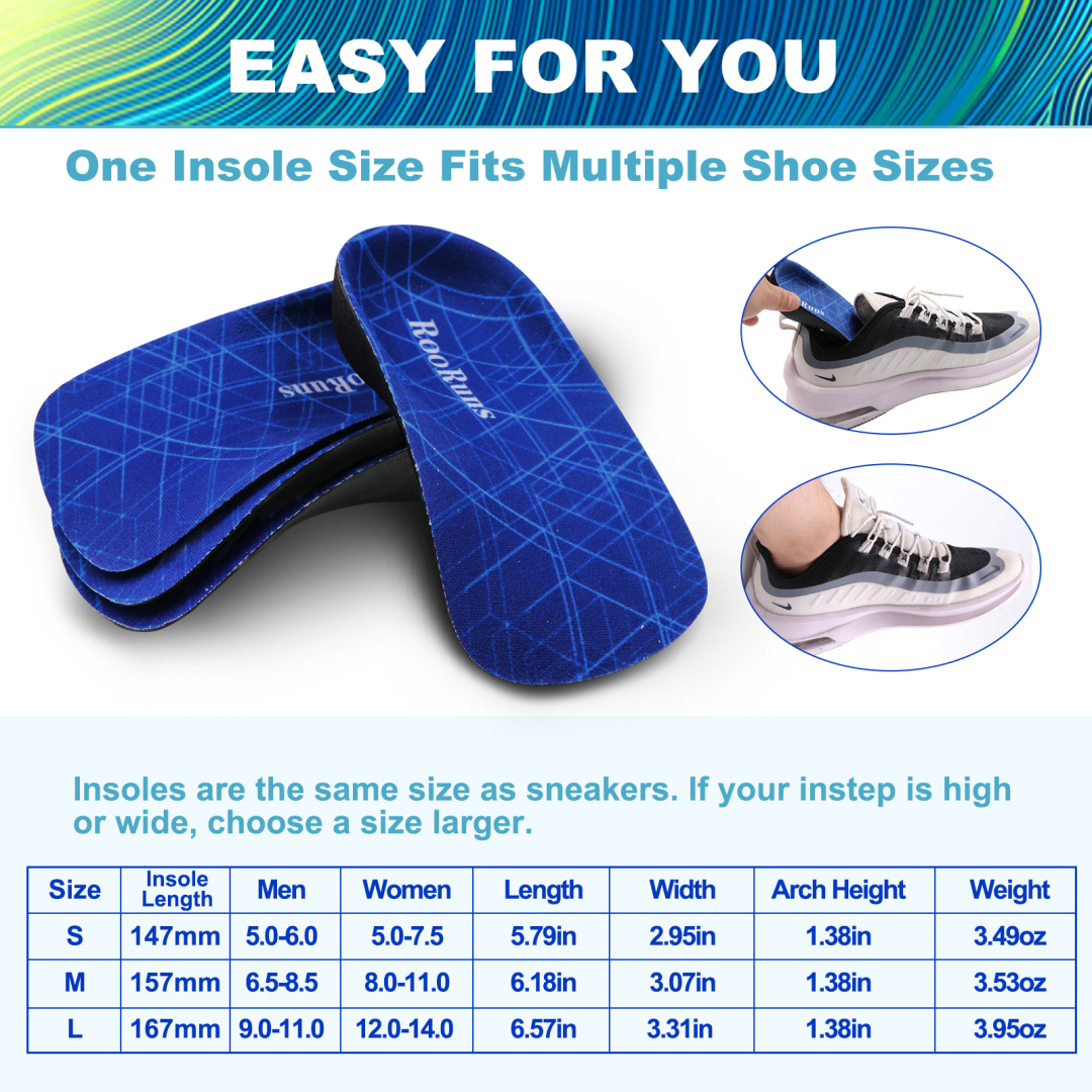 RooRuns 3/4 Length Plantar Fasciitis Support Insole, Ultra Sturdy Arch ...