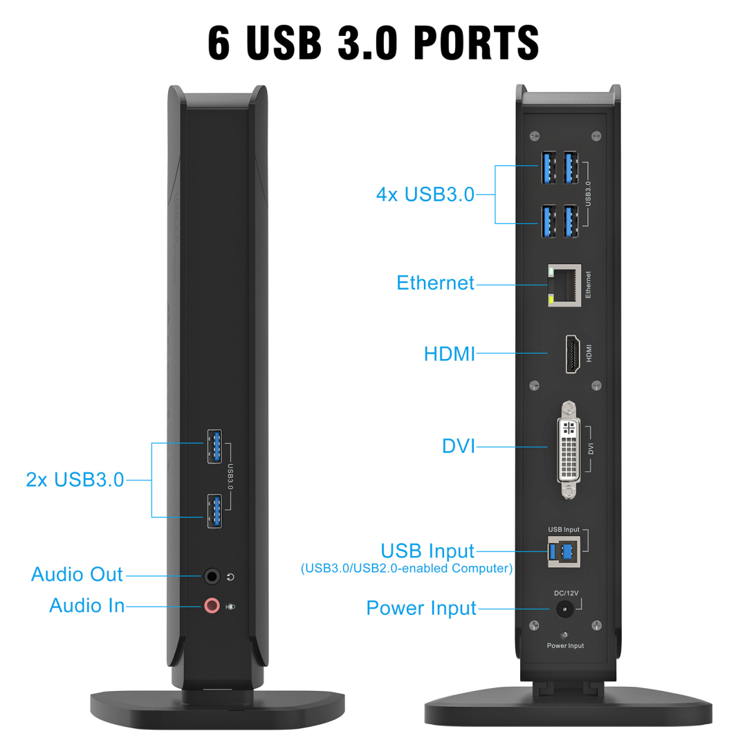 USB 3.0 Universal Laptop Docking Station, Acodot Dual Monitor Dock for