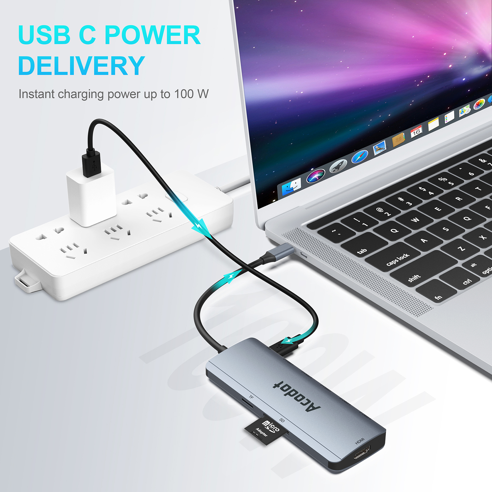 USB C Hub, Acodot 9 in 1 Type C Portable Aluminum Dongle with 4K HDMI ...