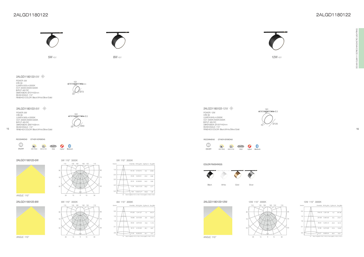 【2ALGD1180122】11-Series Silver 5W 8W 12W LED Magnetic Track Light