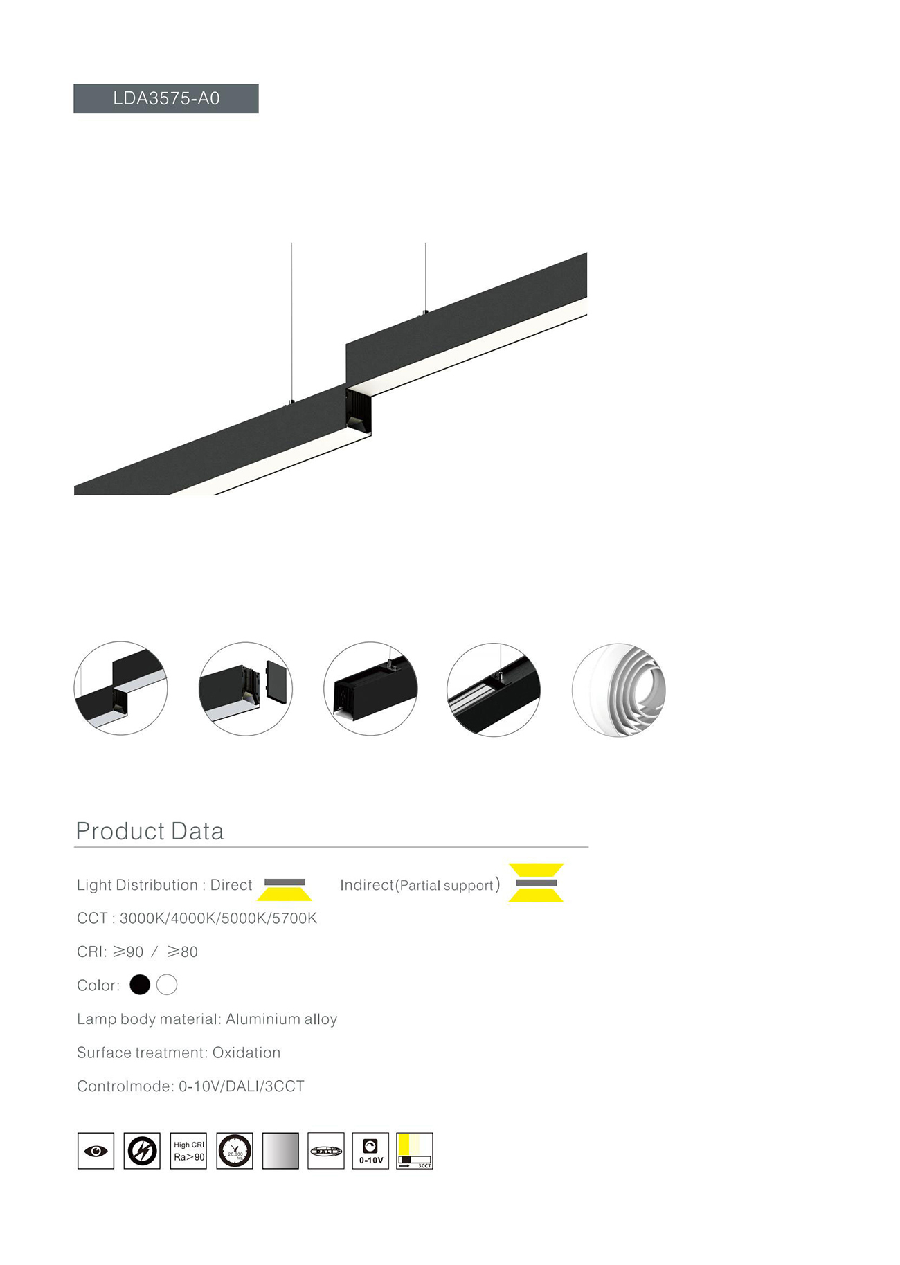 Office LED Modular Spliced Suspended Linear Pendant Light - LDA3575A0