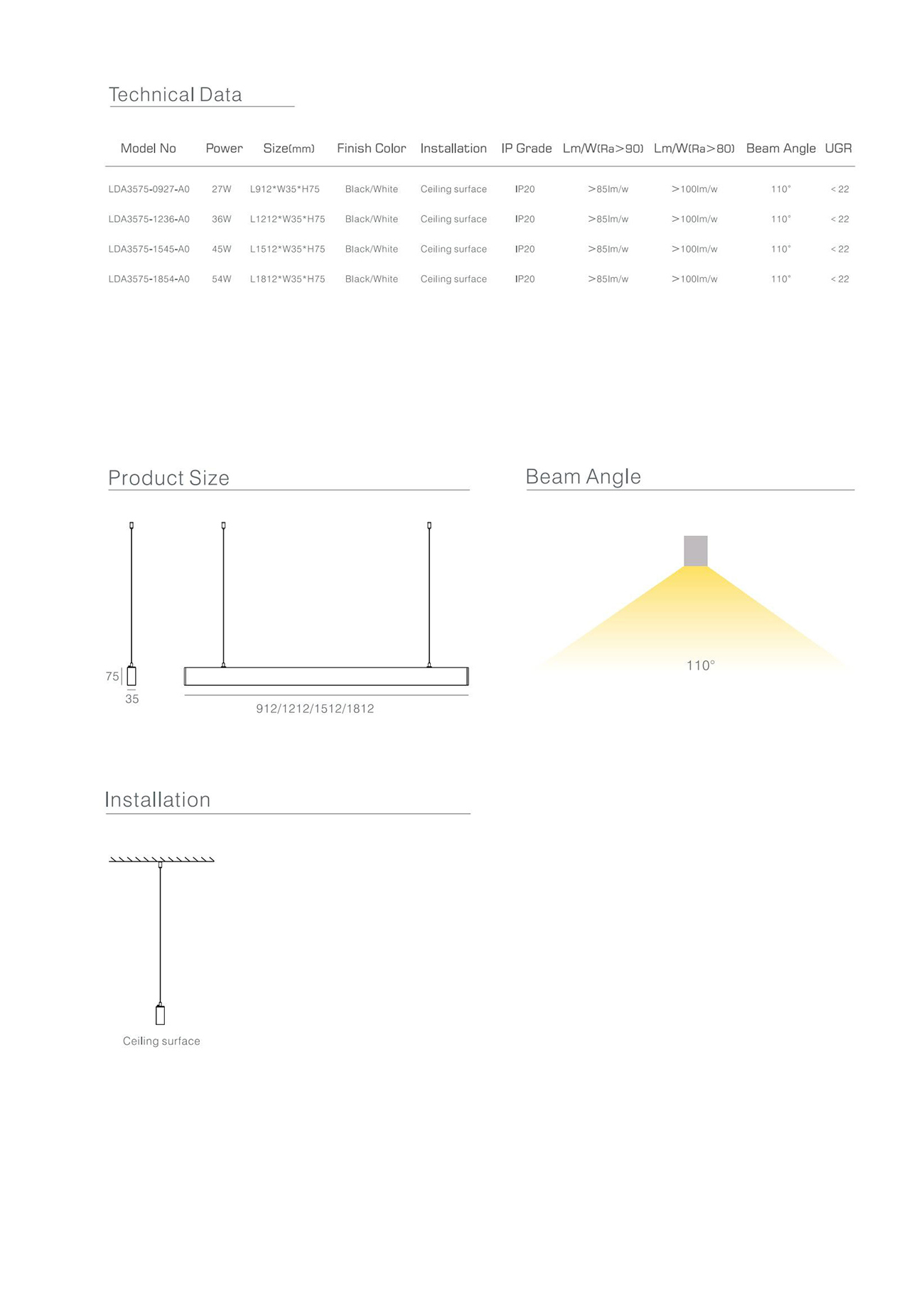 Office LED Modular Spliced Suspended Linear Pendant Light - LDA3575A0
