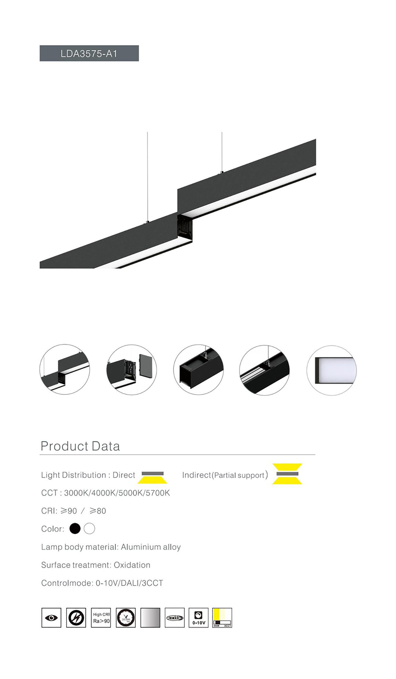 Office LED Modular Spliced Suspended Linear Pendant Light - LDA3575A1
