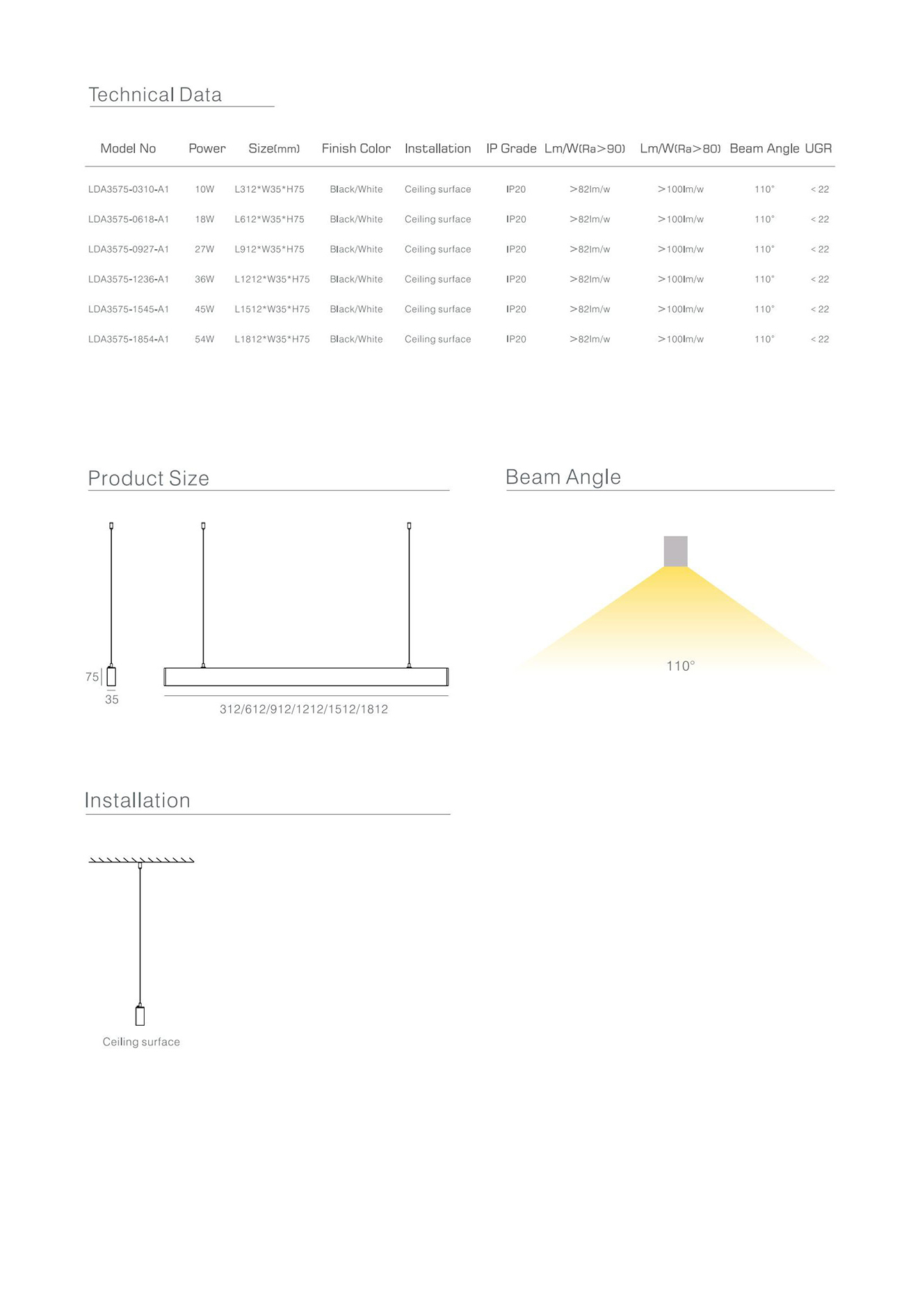Office LED Modular Spliced Suspended Linear Pendant Light - LDA3575A1