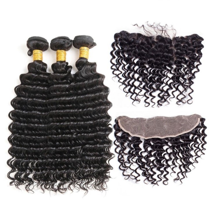 Deep Wave Remy Hair Deep Wave Natural Black Brazilian Remy Hair Weave Bundles With Frontal