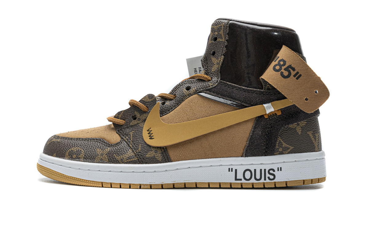 LV Louis Vuitton x Off White x Air Jordan 1 High Grey Black On