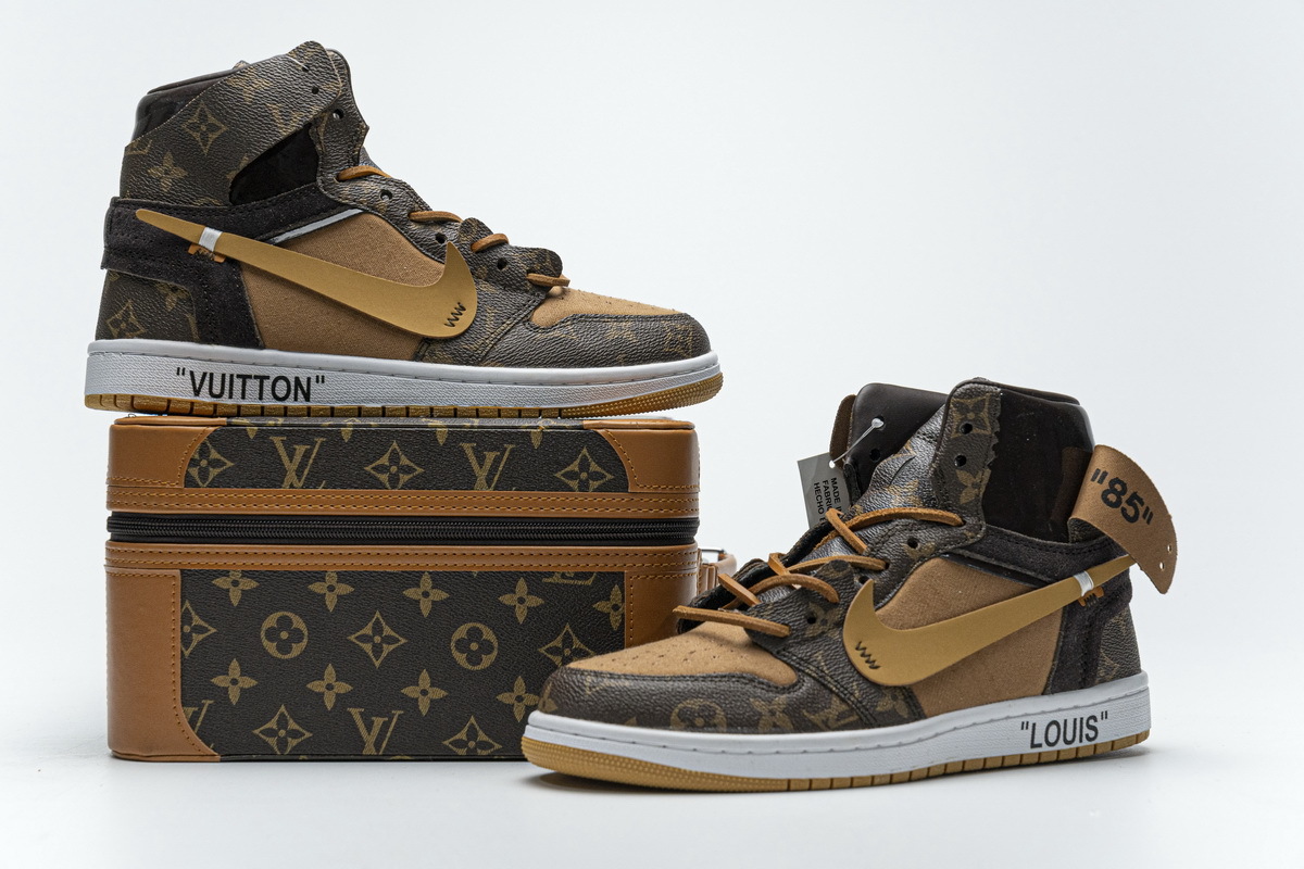 Vuitton White Brown Air Jordan 1 High Top Shoes  High top shoes, Air  jordans, Sneakers men fashion