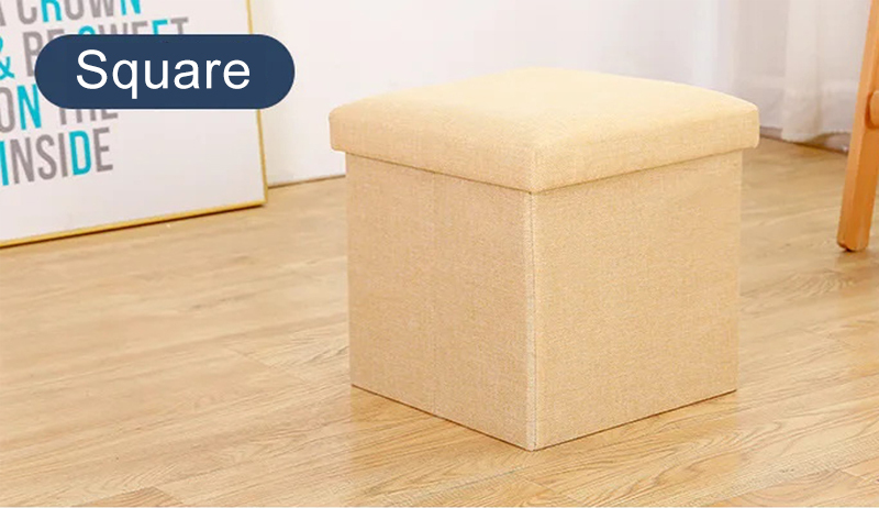 Foldable Cube Cotton Linen Foot Rest, Collapsible Cube Storage Ottoman Foot Stool With Tray