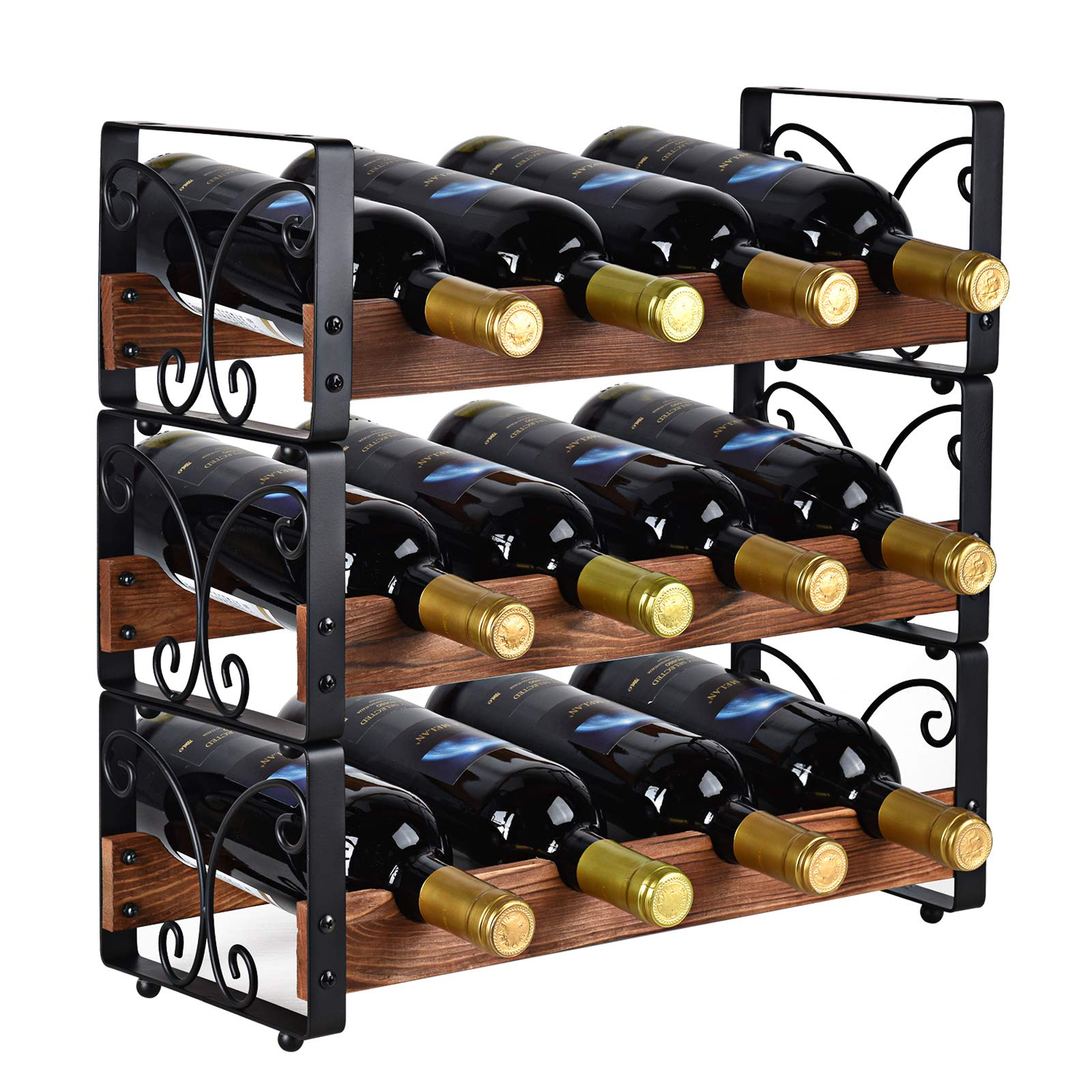 Black Neat-O 3 Tier 12 Bottle Wine Rack Tabletop Organizer Holder