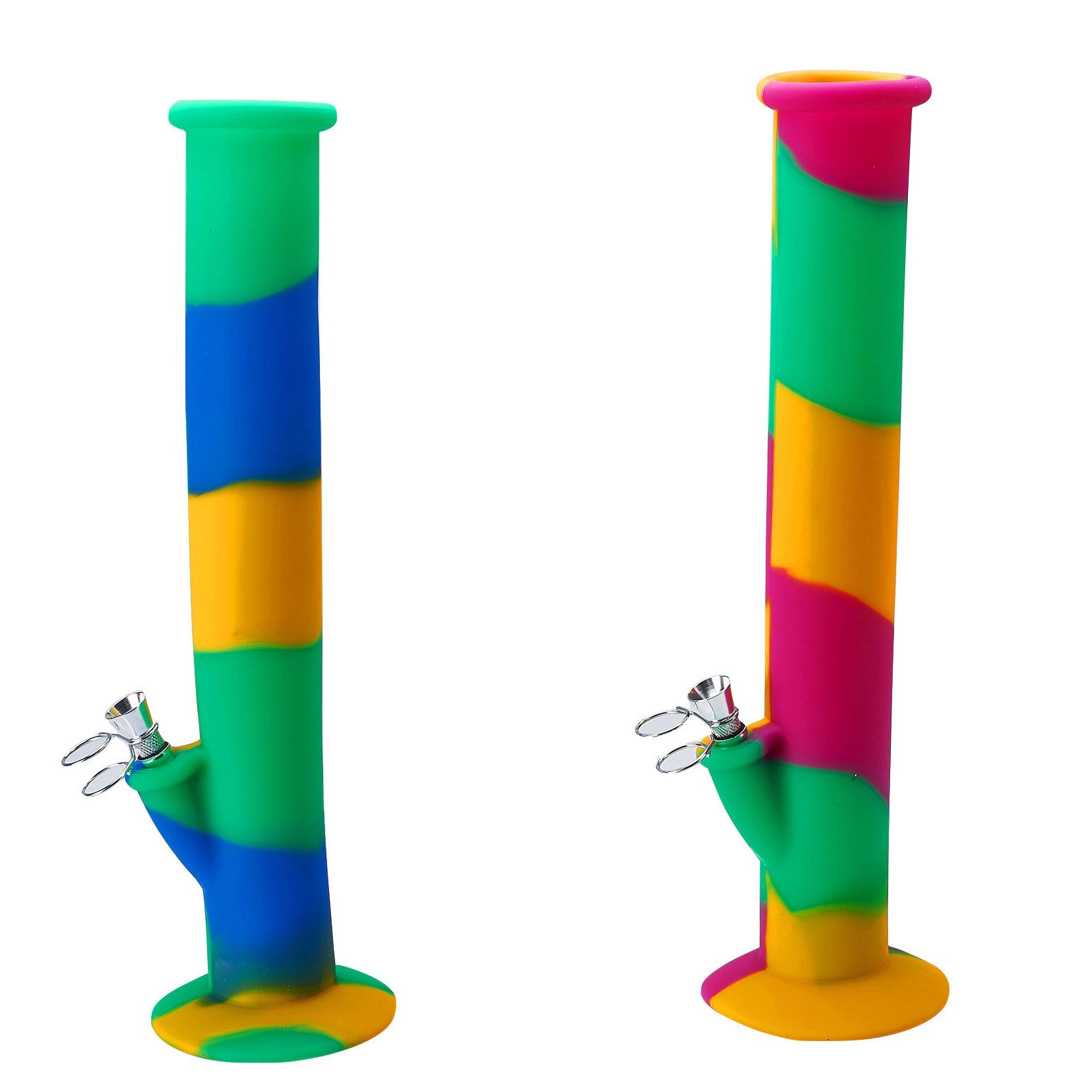 Durable Silicone Straight Tube Bong With Metal Bowl
