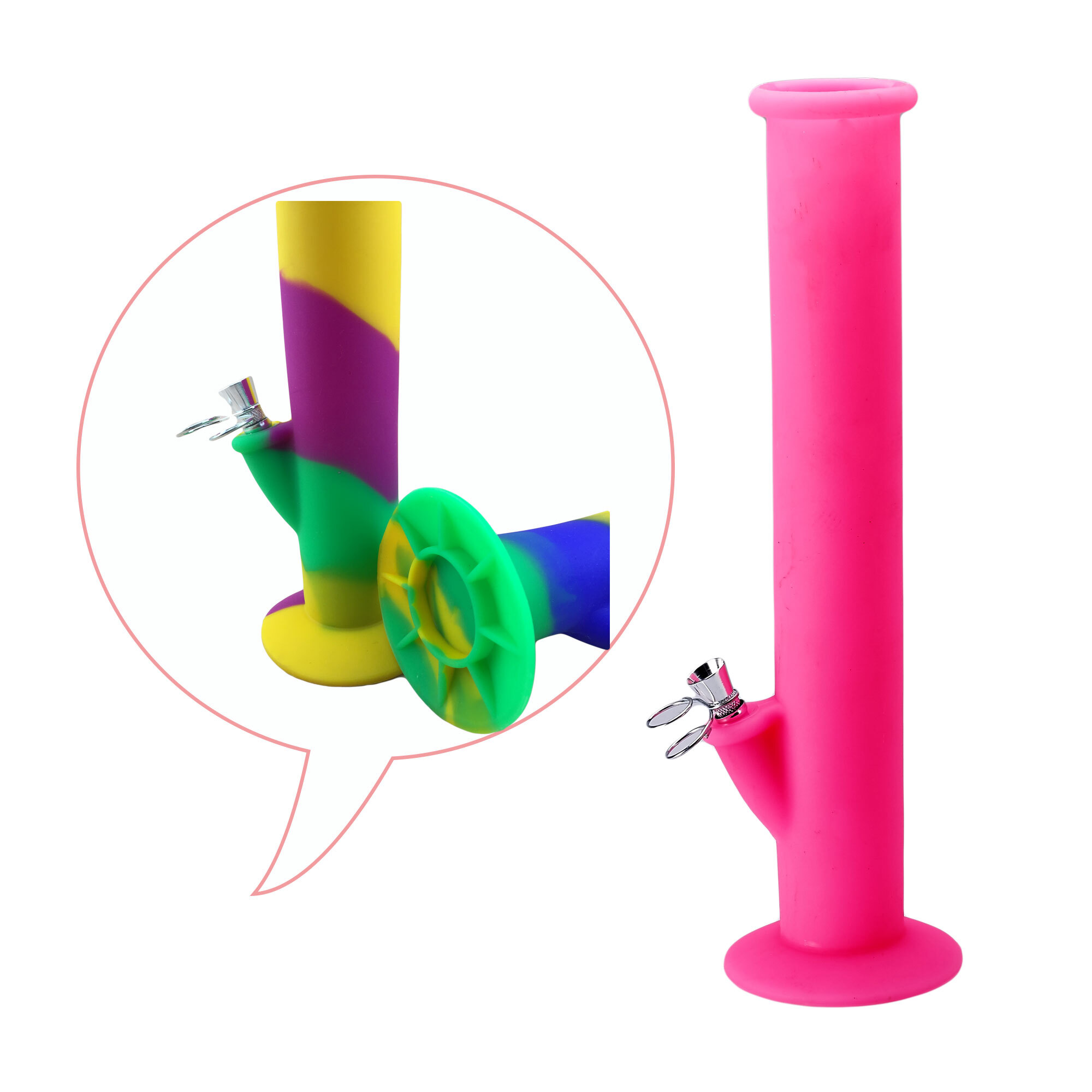 Durable Silicone Straight Tube Bong With Metal Bowl