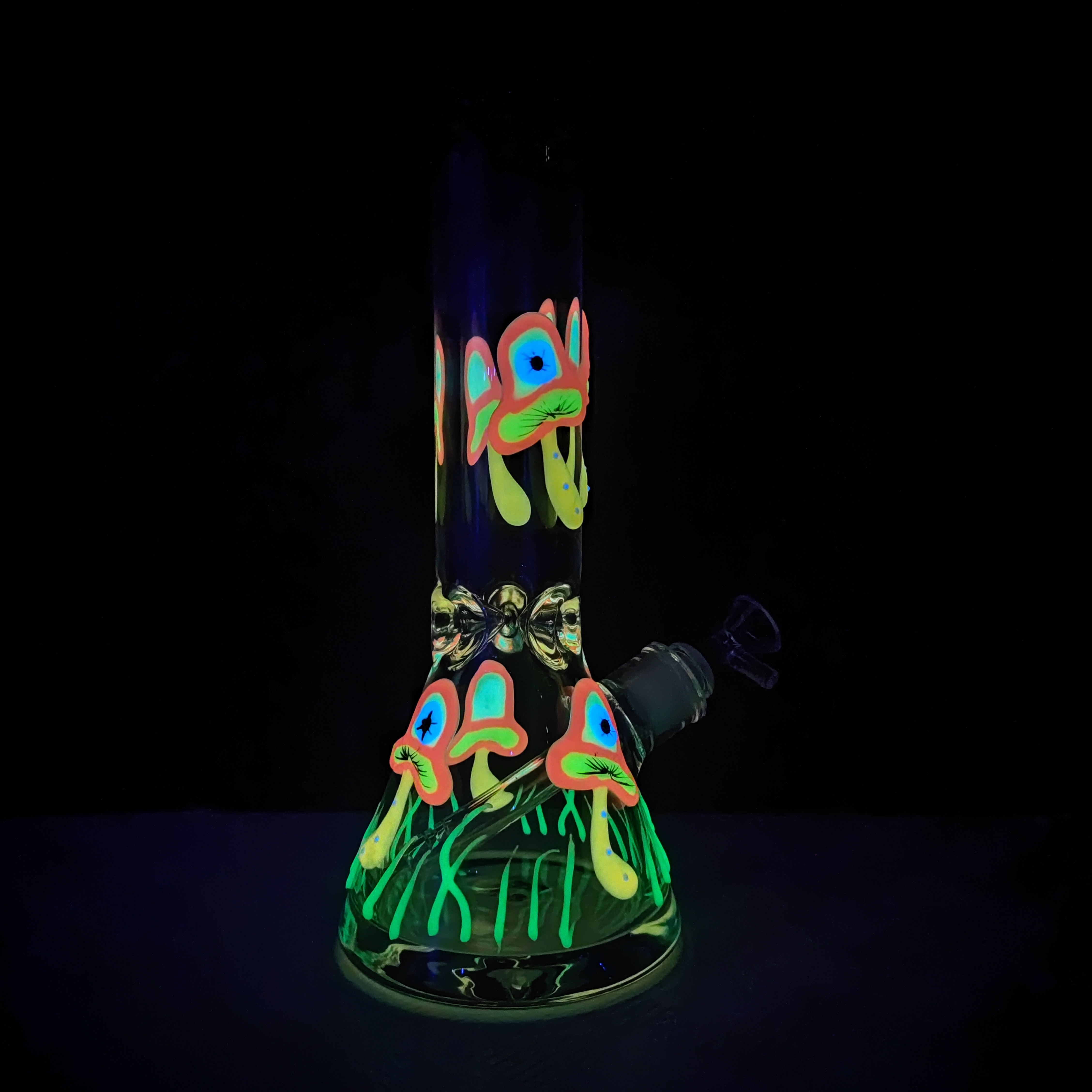 BkhTeeBlast & Chopped420 Web Celebrity Same Style | Glow In The Dark 3D Mushroom Pattern Big Beaker Bong