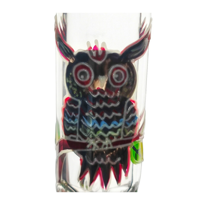 Glow In The Dark 3D Owl Pattern Straight Tube Glass Bong