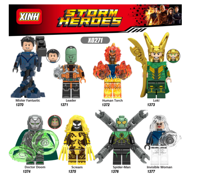 XINH Super Hero Figures X0271 Loki Mr. Fantastic Spider Man Minifigures