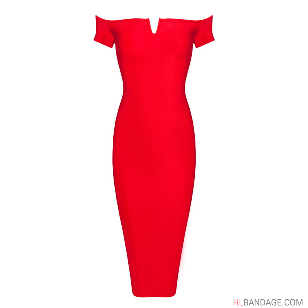 Tops red bodycon dress knee length