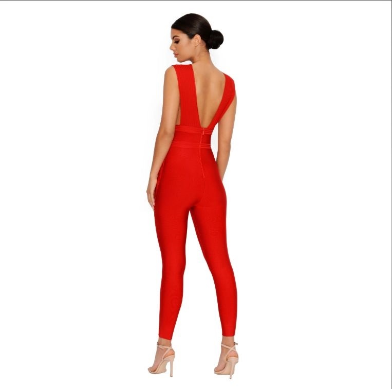 Red Nude New Style Fashion Bandage Jumpsuit Sleeveless 