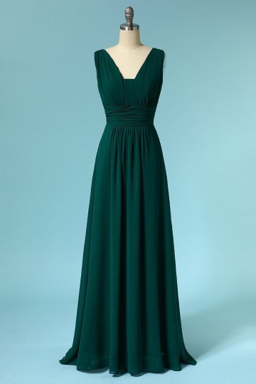 Dark Green Chiffon Long Bridesmaid Dress