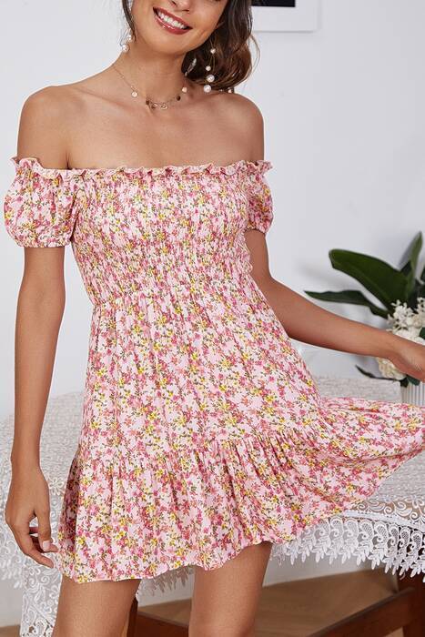 Off the Shoulder Floral Short Summer Dress