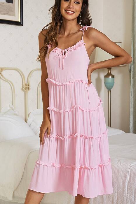 Ruffled Sweet A-line Pink Dress