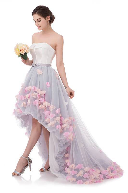 High Low Floral Long Wedding Dress 
