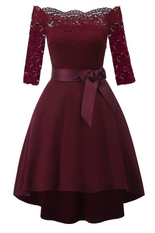3/4 Sleeves Burgundy Off the Shoulder Party Dress