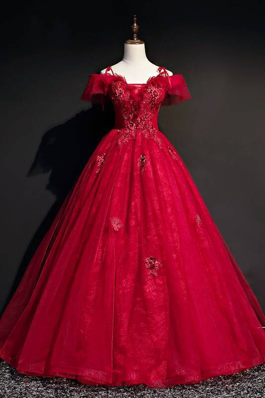 Off the Shoulder Red Long Ball Gown 