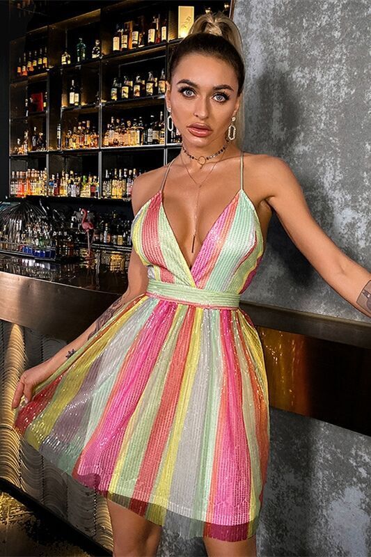 Sexy Rainbow A-line Skater Party Dress