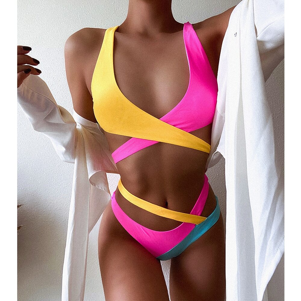 Sexy Contrast Color Two Piece Bikini Set