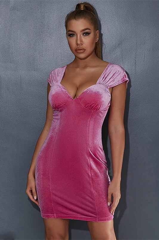 Pink Velvet Bodycon Mini Dress 