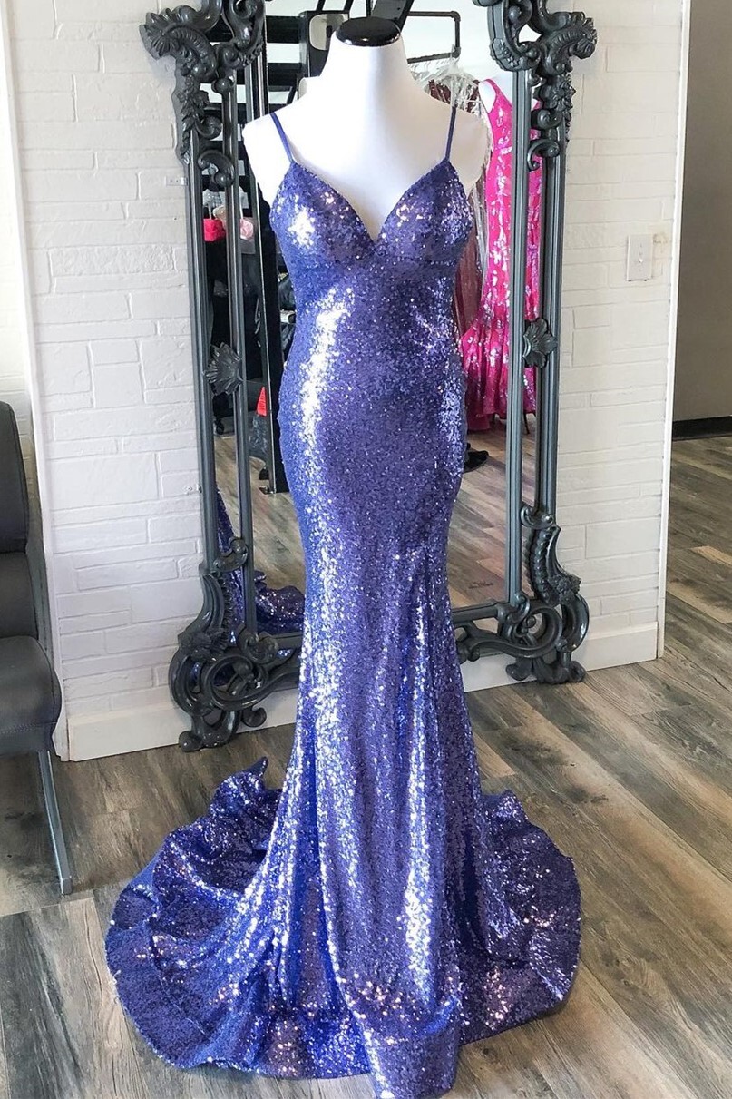 purple sequin formal dress