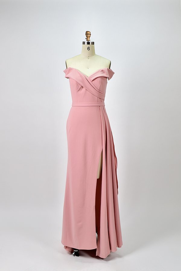 Elegant Blush Pink Off the Shoulder Mermaid Long Prom Dress with Slit 
