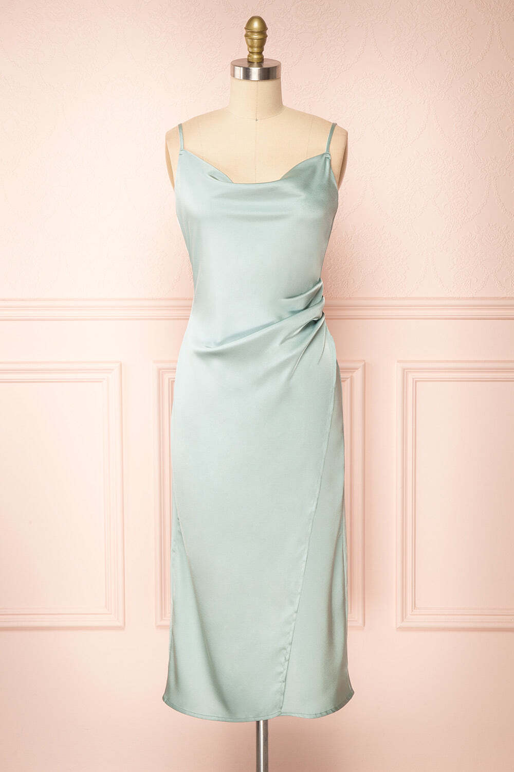 Elegant Mint Green Straps Cowl Neck Slip Dress