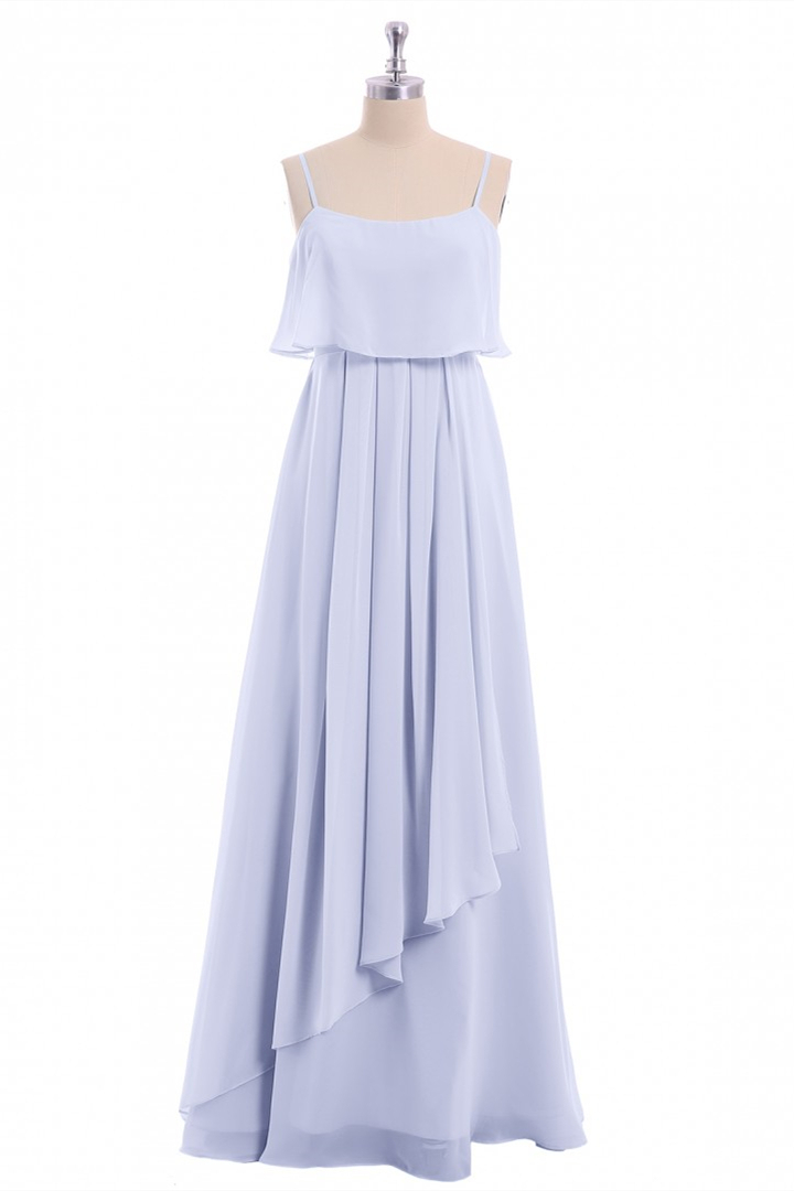 Lavender Straps Flounce A-line Chiffon Long Bridesmaid Dress