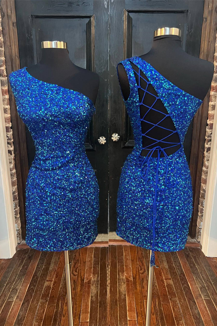 Sparkle Blue Sequin One Shoulder Bodycon Party Dress