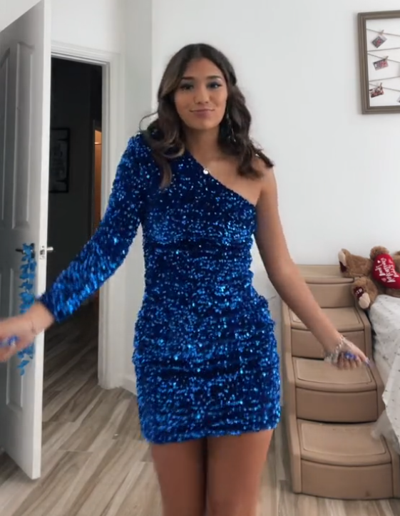 long sleeve pink sequin mini dress