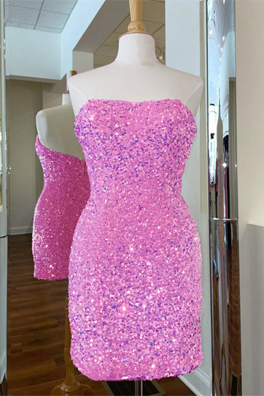Glitters Pink Sequin Bodycon Mini Homecoming Dress