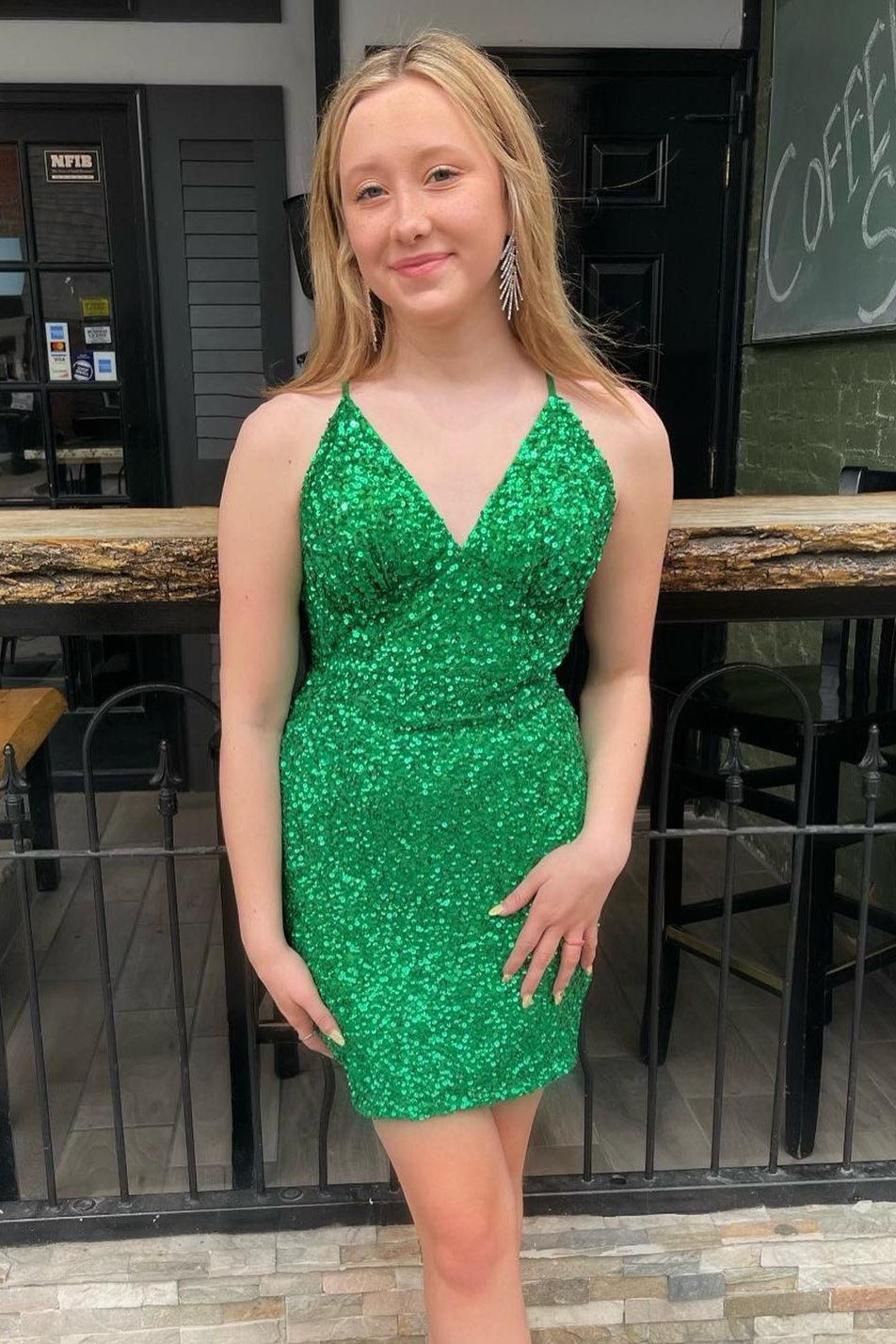 Sparkle Green Sequin Straps Fitted Homecoming Dress 