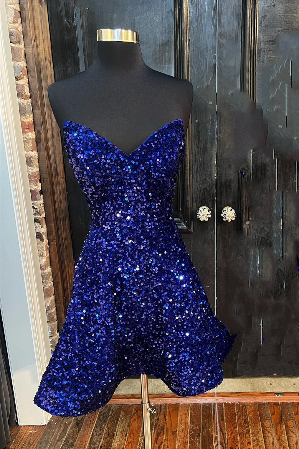 Strapless Royal Blue Sequin A-line Short Homecoming Dress