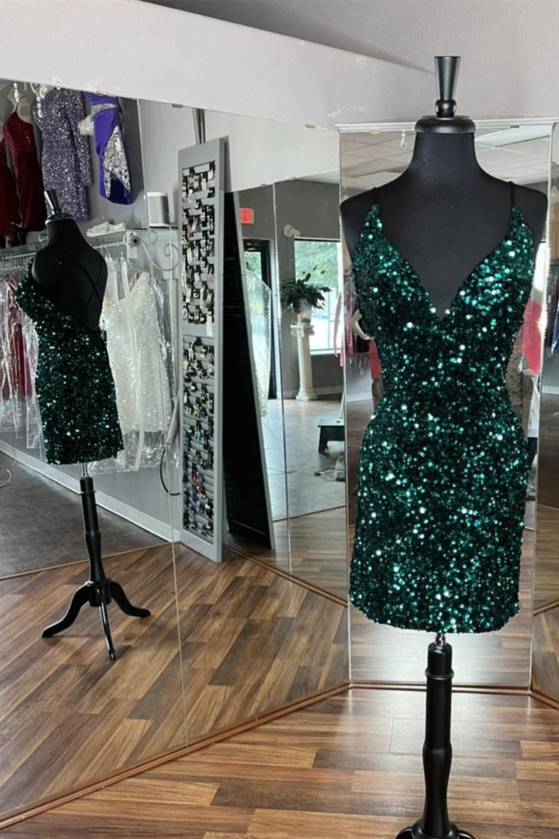 Glitters Dark Green Sequin Bodycon Homecoming Dress