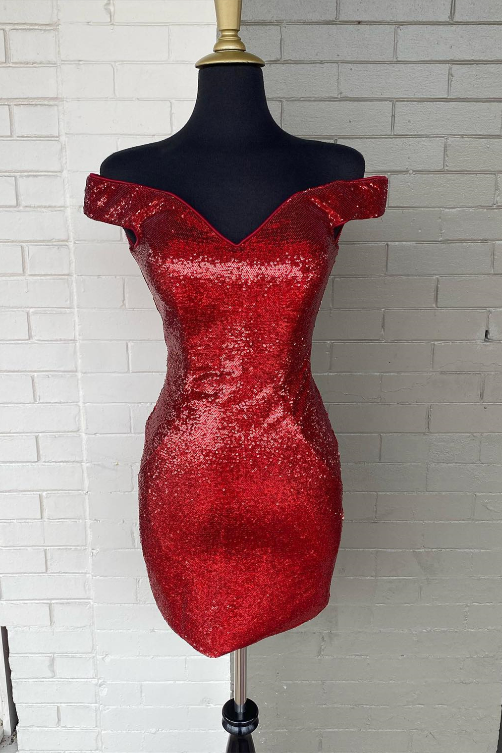 Off the Shoulder Red Sequin Bodycon Mini Party Dress