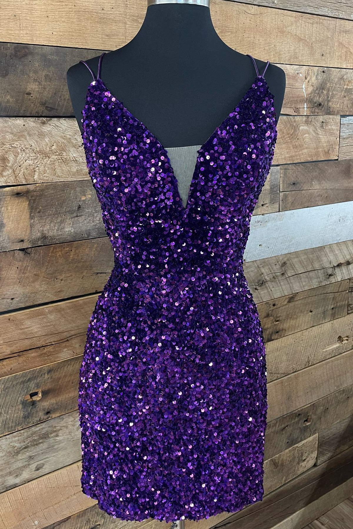 Purple Sequin Straps Tight Mini Party Dress