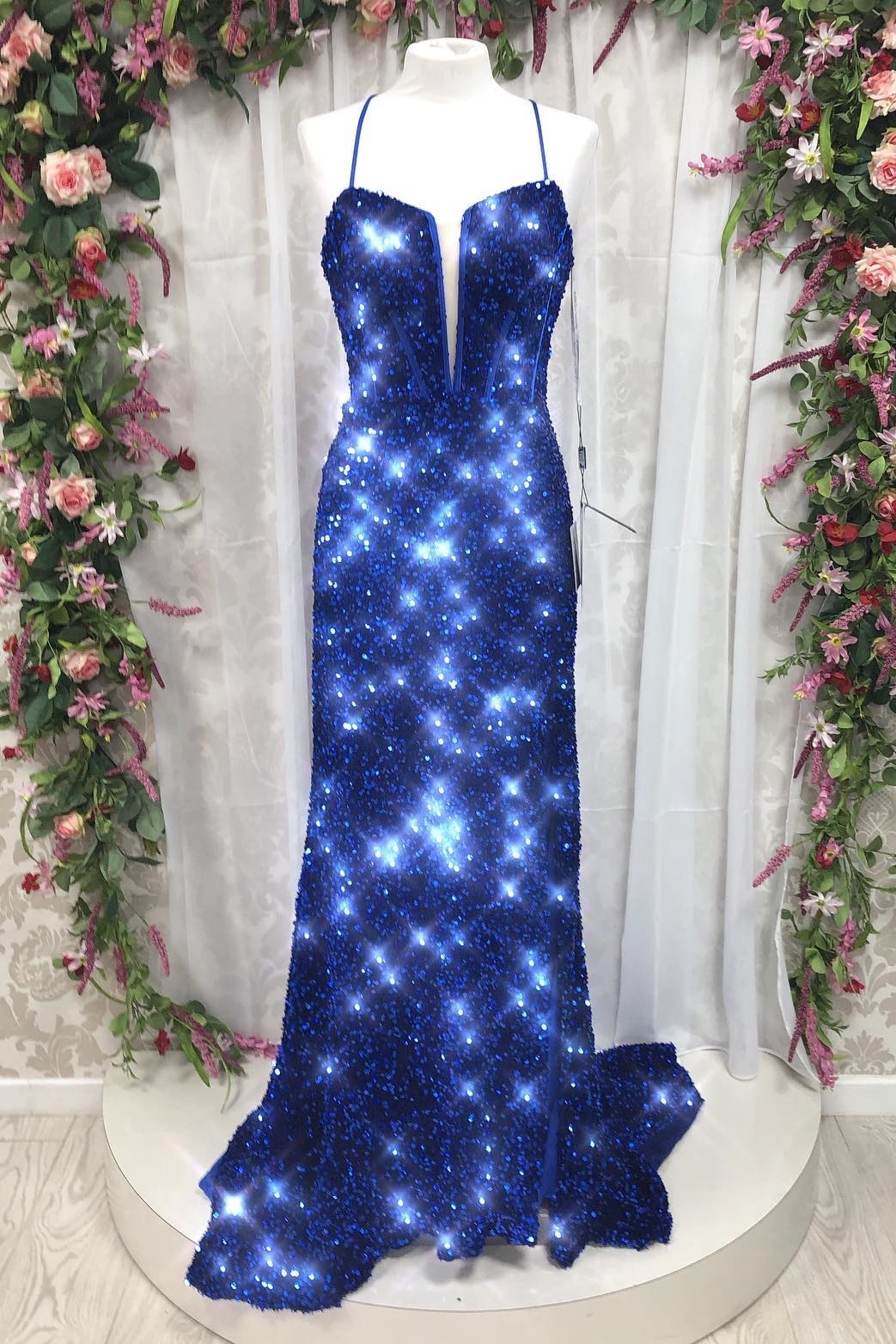 Royal Blue Sequin Straps Mermaid Long Prom Dress