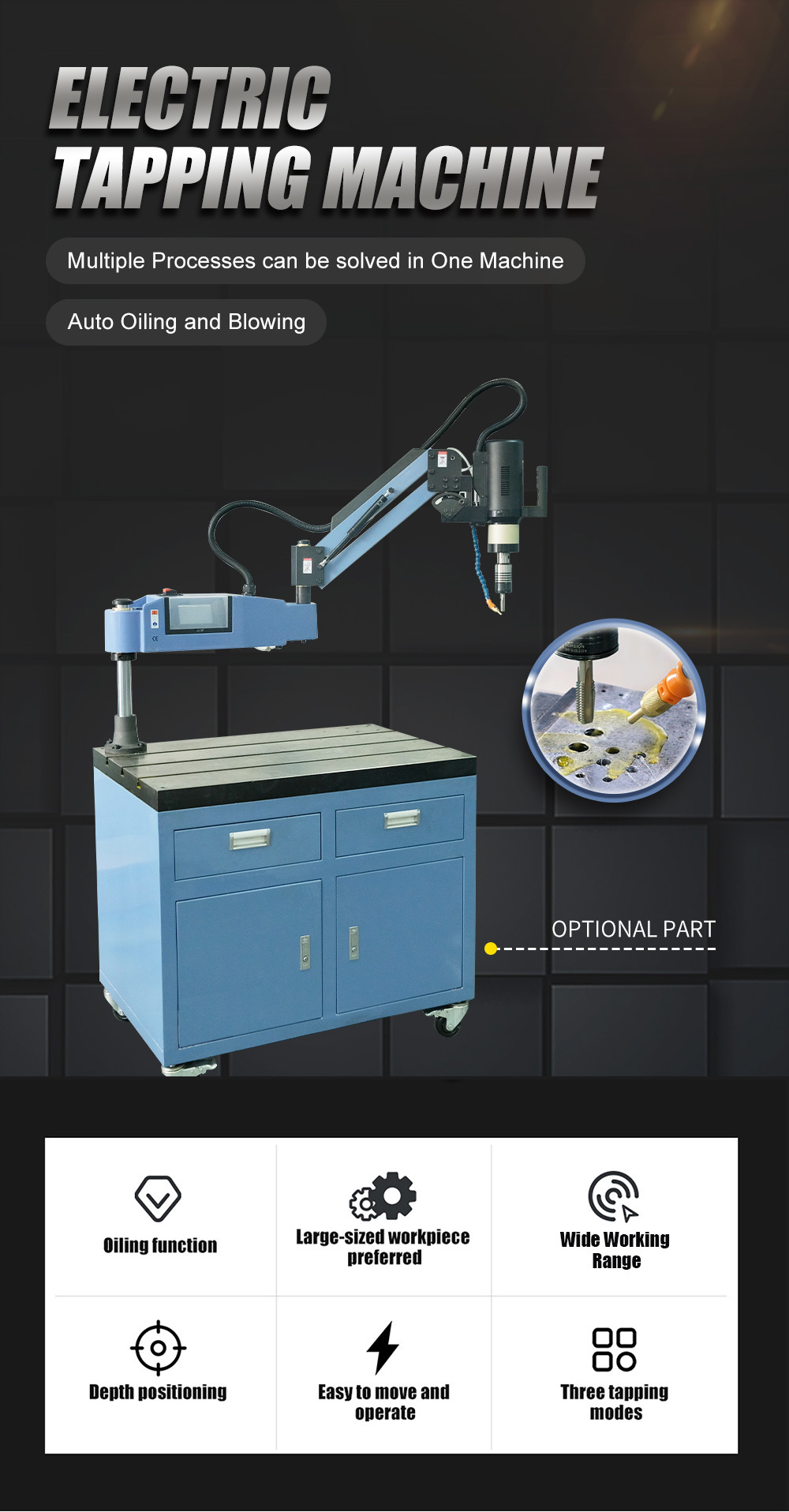 SFX M4-M24 Electric Tapping Machine Tapping Arm with Oil Spraying for Aluminum SFX M4-M24 Electric Tapping Machine Tapping Arm with Oil Spraying