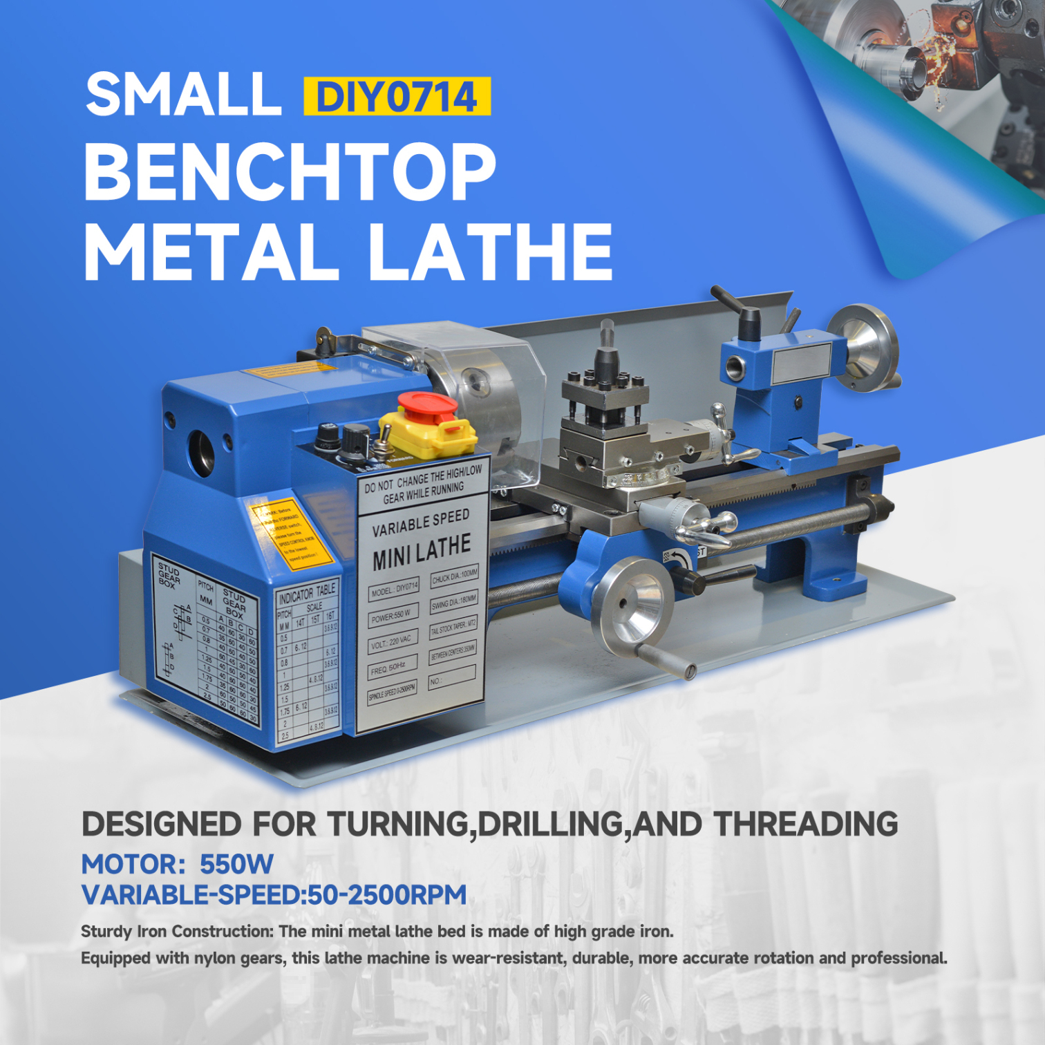SFX Small Benchtop Metal Lathe for Turning Drilling Threading