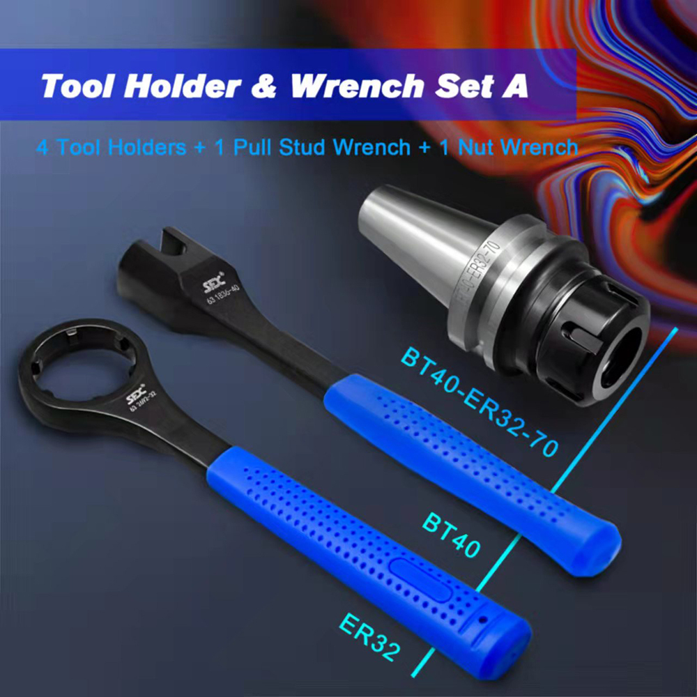 SFX Tool Holder & Spanner Set 4 PCS BT40-ER32-70 Tool Holders + 1PC BT40 Pull Stud Spanner + 1PC ER32UM Nut Spanner SFX Tool Holder & Spanner Set High Quality Free Shipping