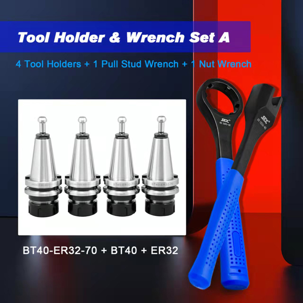 SFX Tool Holder & Spanner Set 4 PCS BT40-ER32-70 Tool Holders + 1PC BT40 Pull Stud Spanner + 1PC ER32UM Nut Spanner SFX Tool Holder & Spanner Set High Quality Free Shipping
