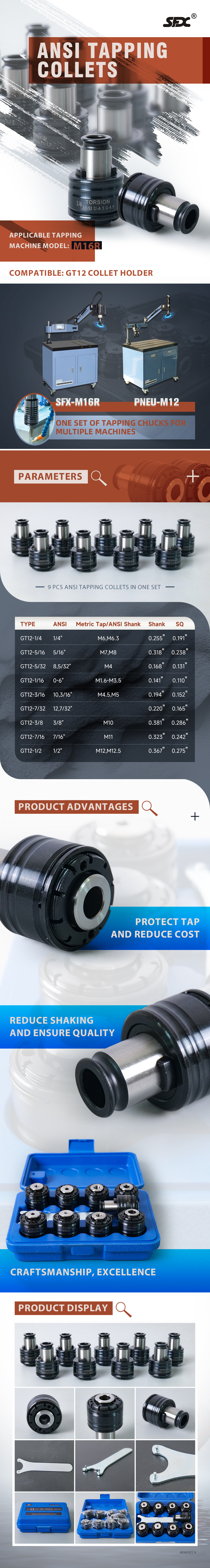 GT12 ANSI Tapping Collets for SFX-M16R Electric Tapping Machine PENU-M12 Pneumatic Tapping Machine ANSI GT12 Tapping Collets for M16R Electric Tapping Machine