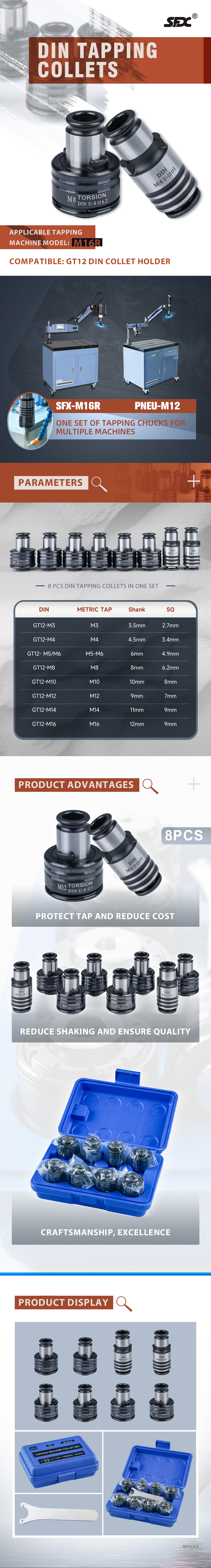 GT12 DIN Tapping Collects for SFX-M16R Electric Tapping Machine Compatible GT12 DIN Collet Holder DIN Tapping Collects for SFX-M16R Electric Tapping Machine