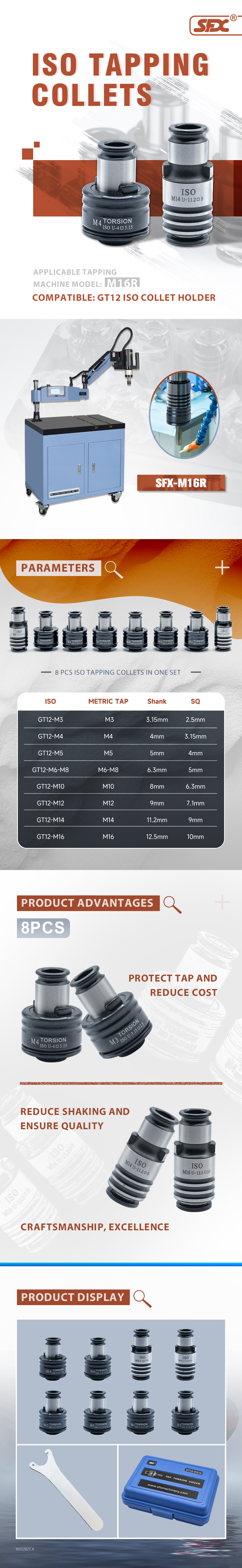 GT12 ISO Tapping Collects for SFX-M16R Electric Tapping Machine GT12 ISO Tapping Collects for SFX-M16R Electric Tapping Machine
